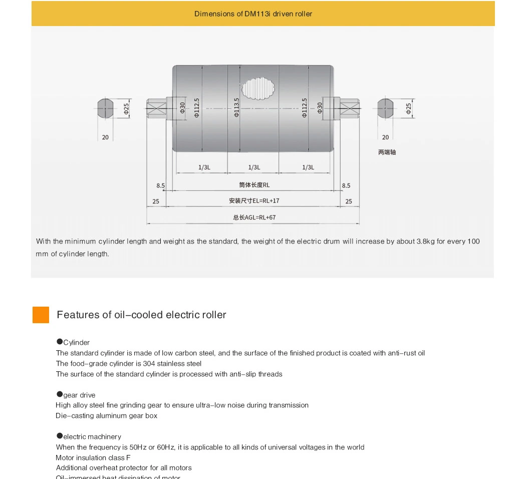 Winroller Build-in AC Motor Dm113/138/165/216 Conveyor Pulley for Baggage Belt Conveyor